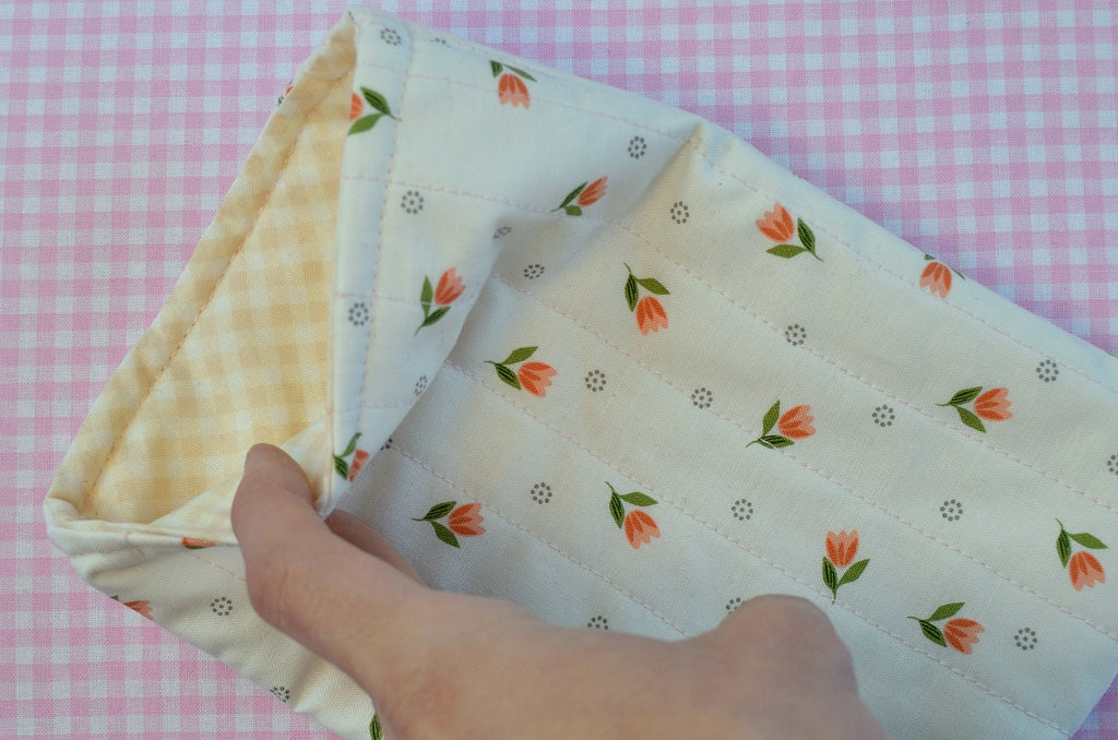 Tulip Fabric Book/E-book Sleeve with Yellow Gingham