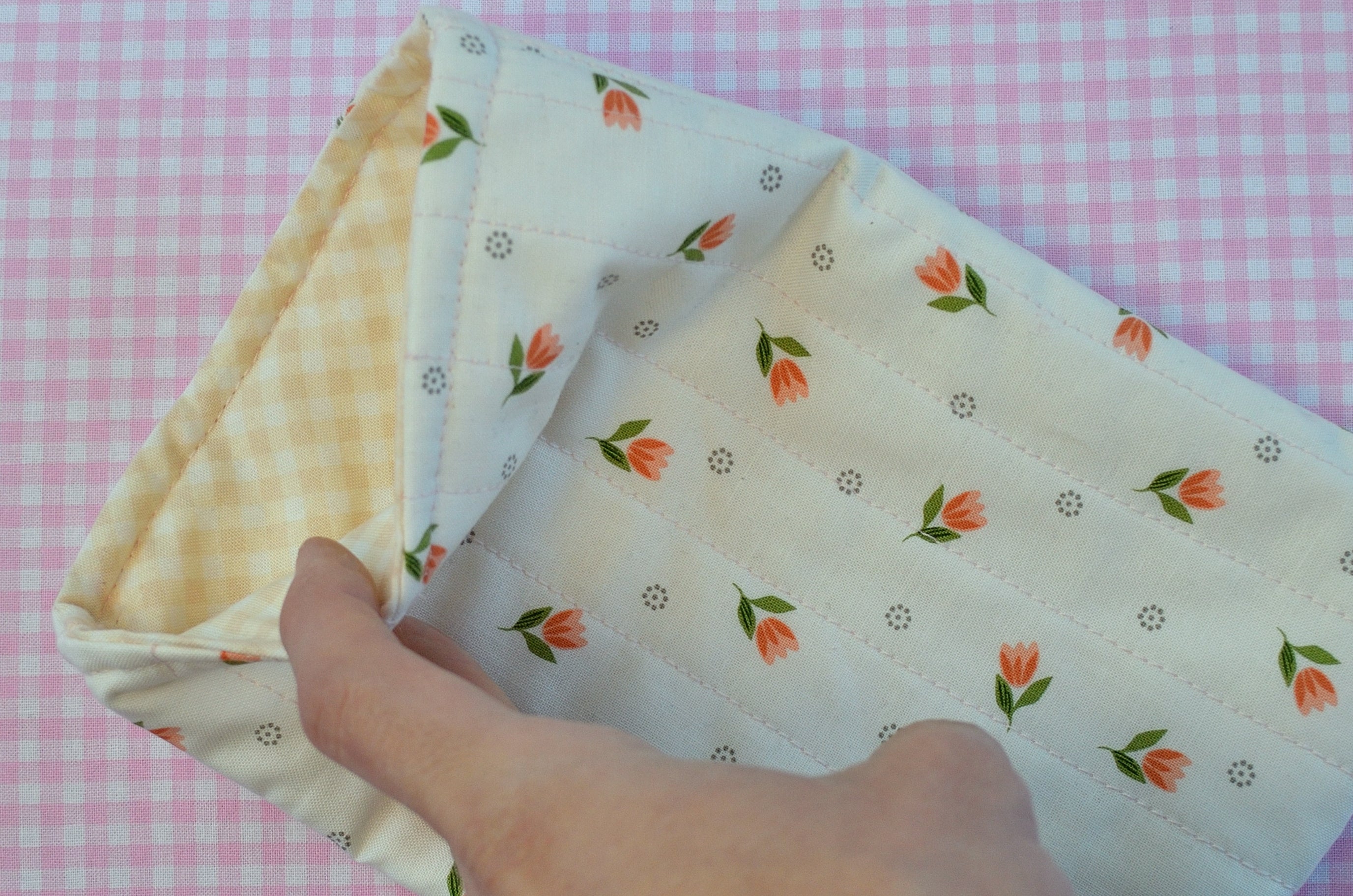 Tulip Fabric Book/E-book Sleeve with Yellow Gingham