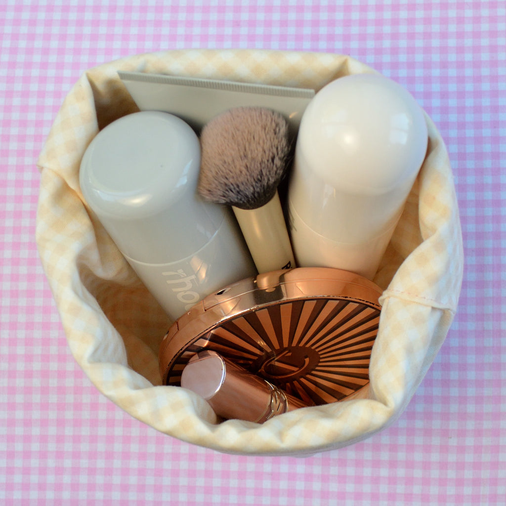 Tulip Pattern Fabric Basket with Peach Gingham