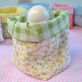 Yellow Daisy Fabric Basket with Green Checkers