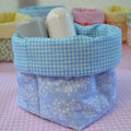 Blue Floral Fabric Basket with Blue Gingham