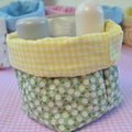 Green Daisy Fabric Basket with Yellow Gingham