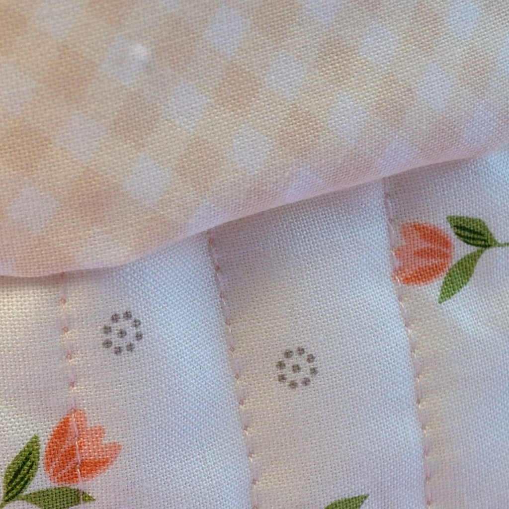 Tulip Pattern Fabric Basket with Peach Gingham