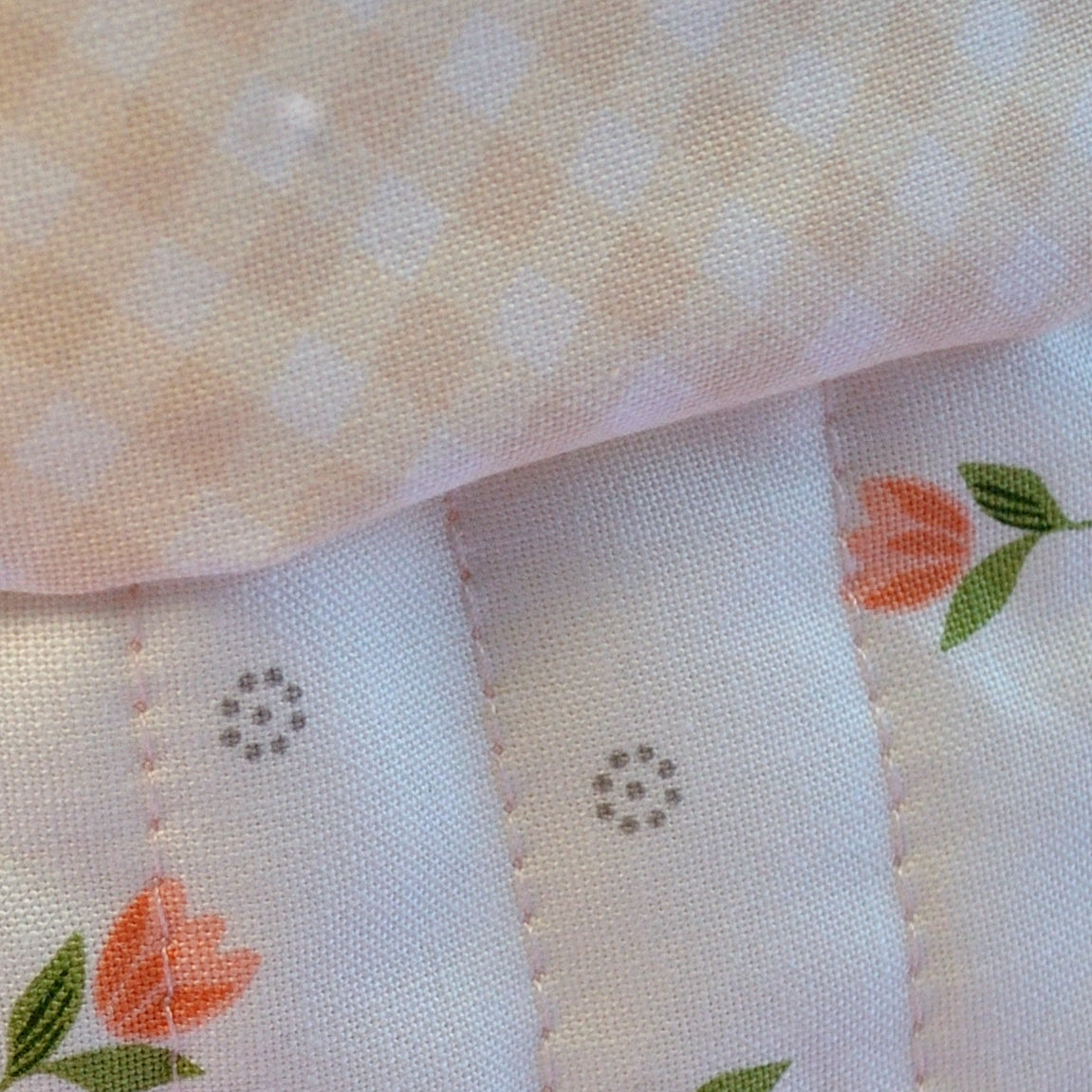 Tulip Pattern Fabric Basket with Peach Gingham