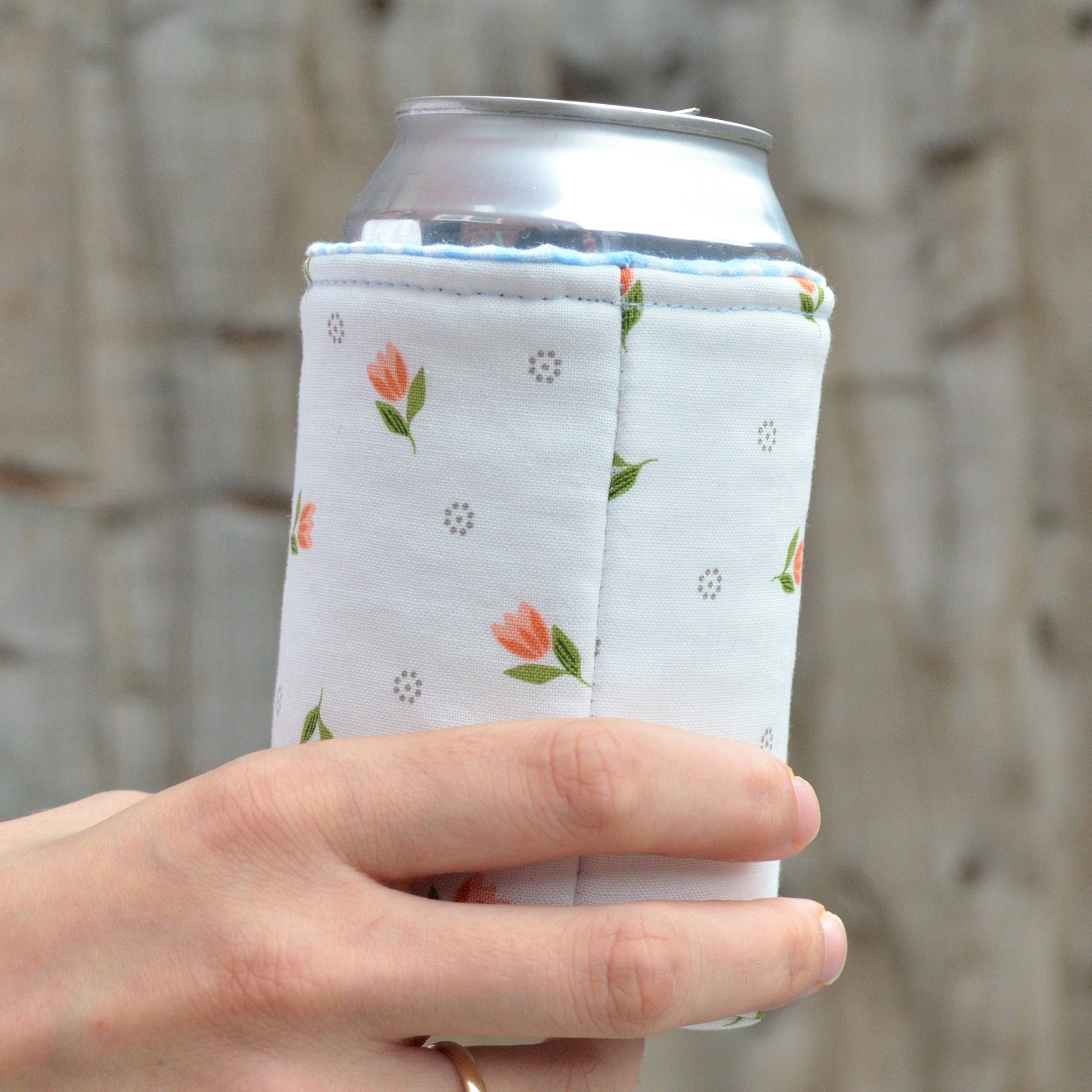 tulip field can koozie